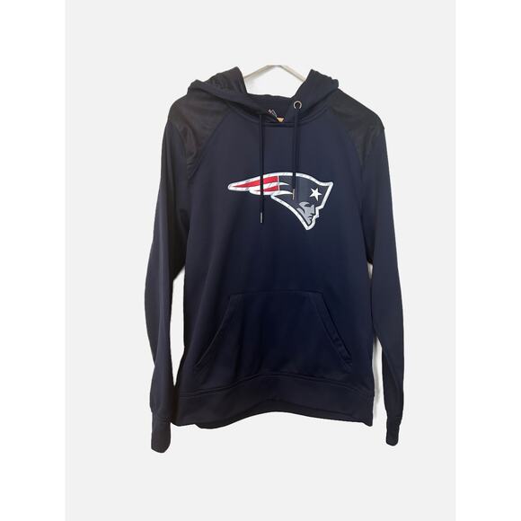 Patriots Logo Hooded Sweatshirt Majestic Therma Base Navy Blue Medium - Picture 1 of 9